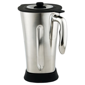 Luvele Vibe Blender stainless steel jug angled view with lid on