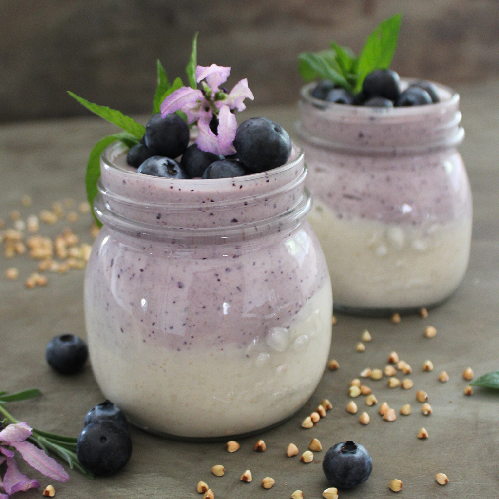 Cultured blueberry, buckwheat & cashew breakfast jars