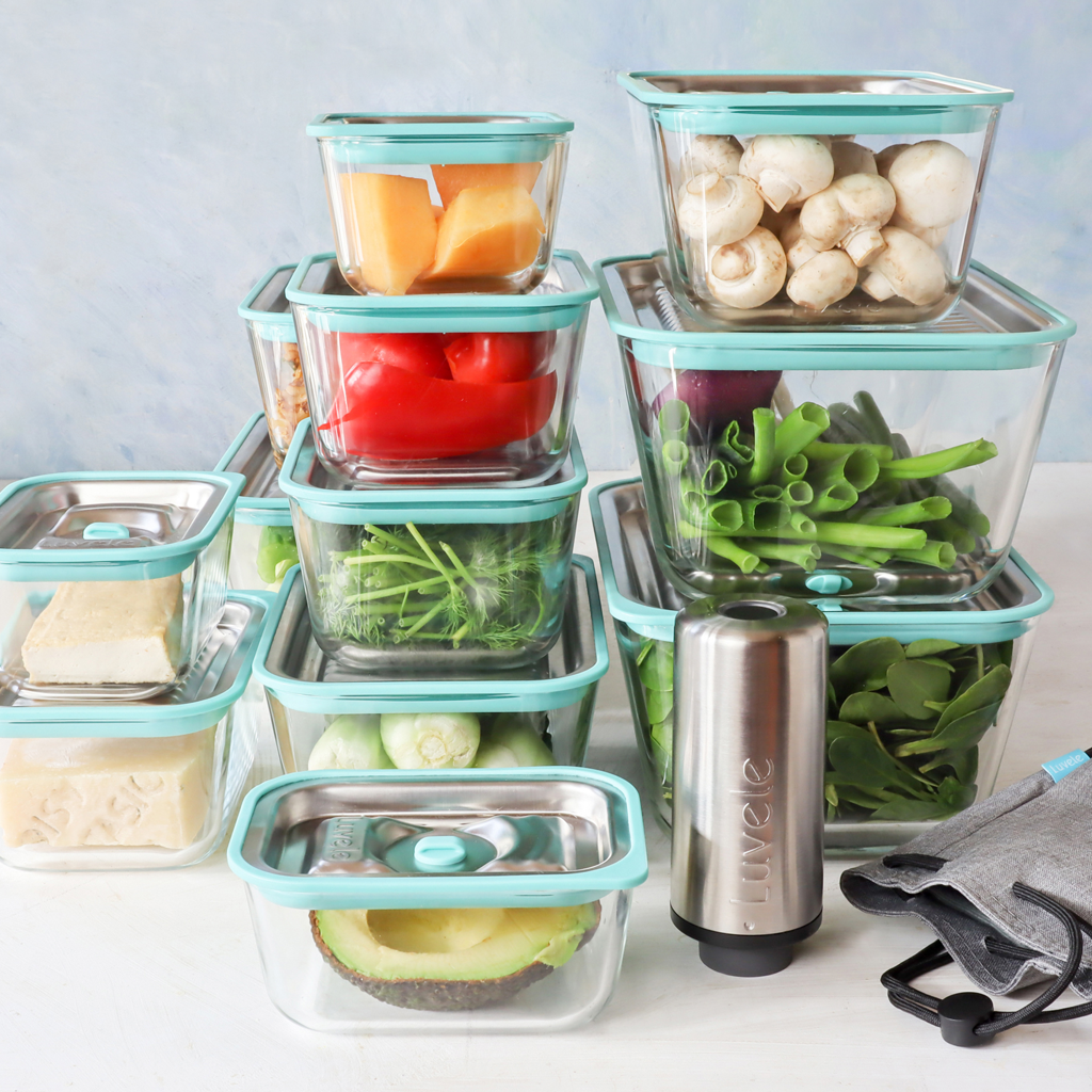 LUVELE GLASS MEAL PREP CONTAINER  4 PIECE VACUUM FOOD CONTAINER