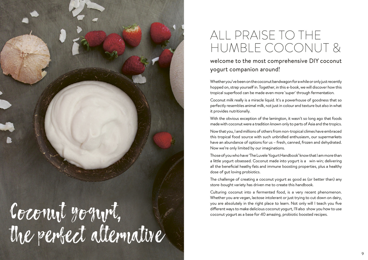 Luvele, The Luvele DIY Coconut Yogurt Recipe Handbook Viewable on Windows & Apple Desktop Adobe PDF Reader Format,