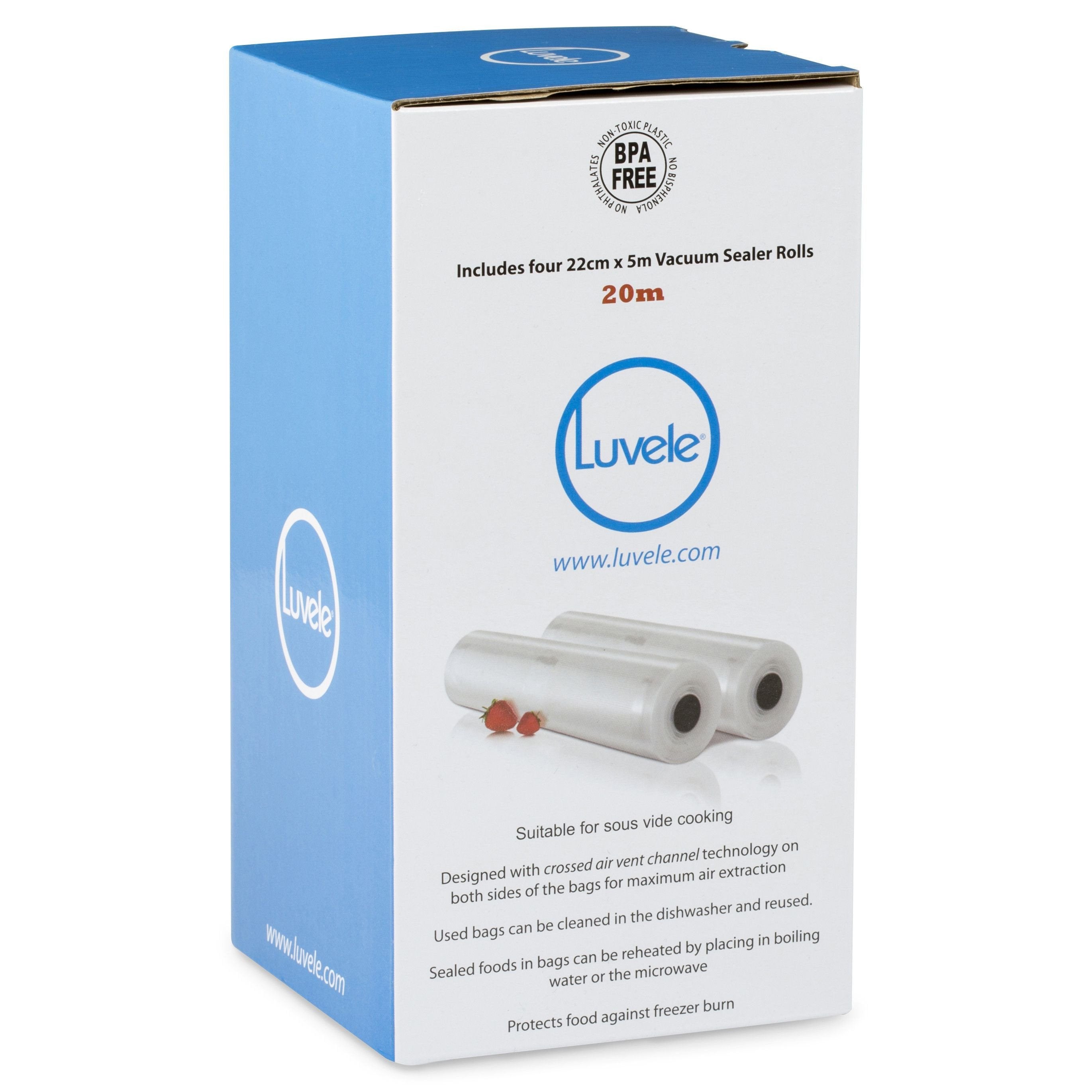 Luvele Vacuum Sealer Bag Rolls  22cm by 20m Sous Vide Bags