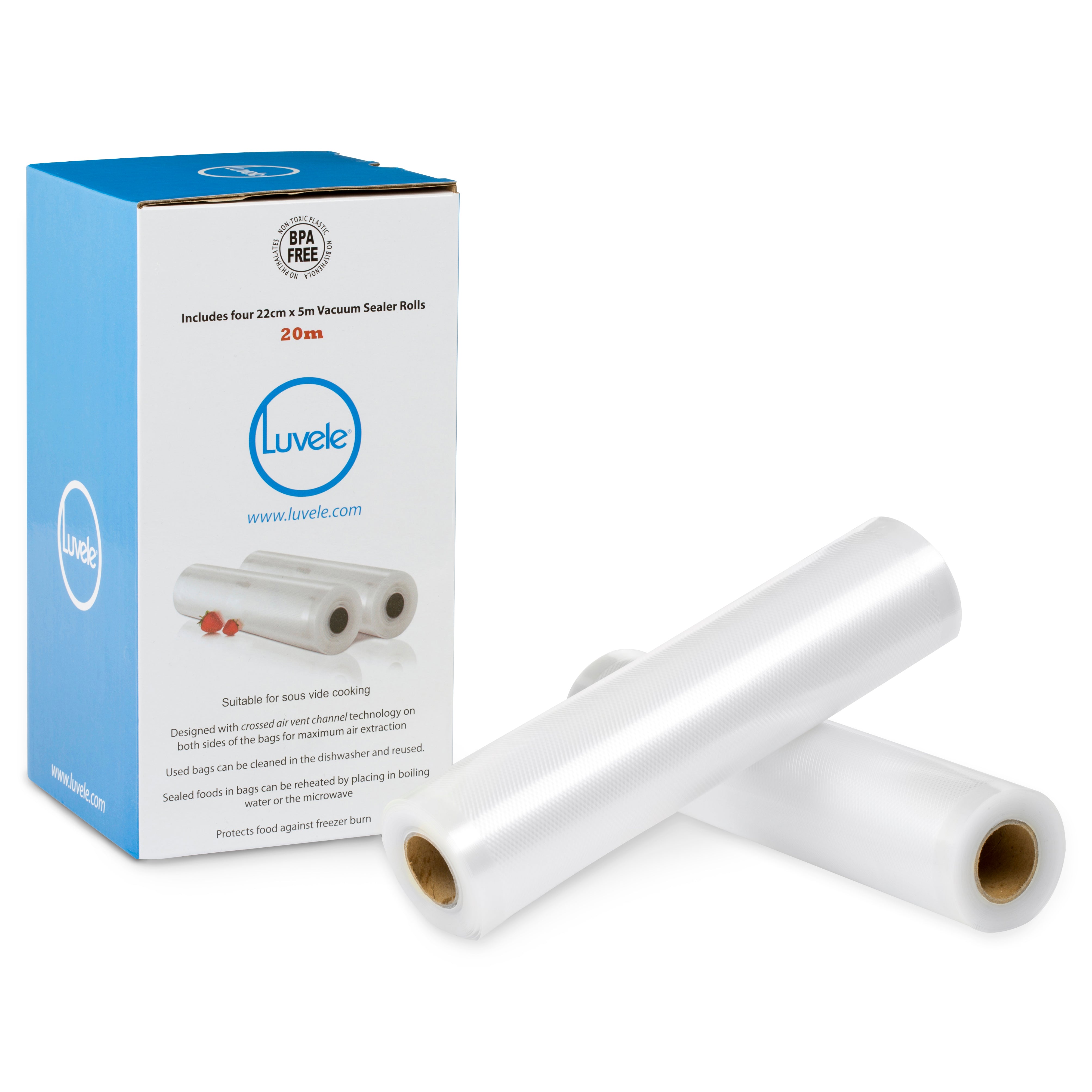 Luvele Vacuum Sealer Bag Rolls  22cm by 20m Sous Vide Bags